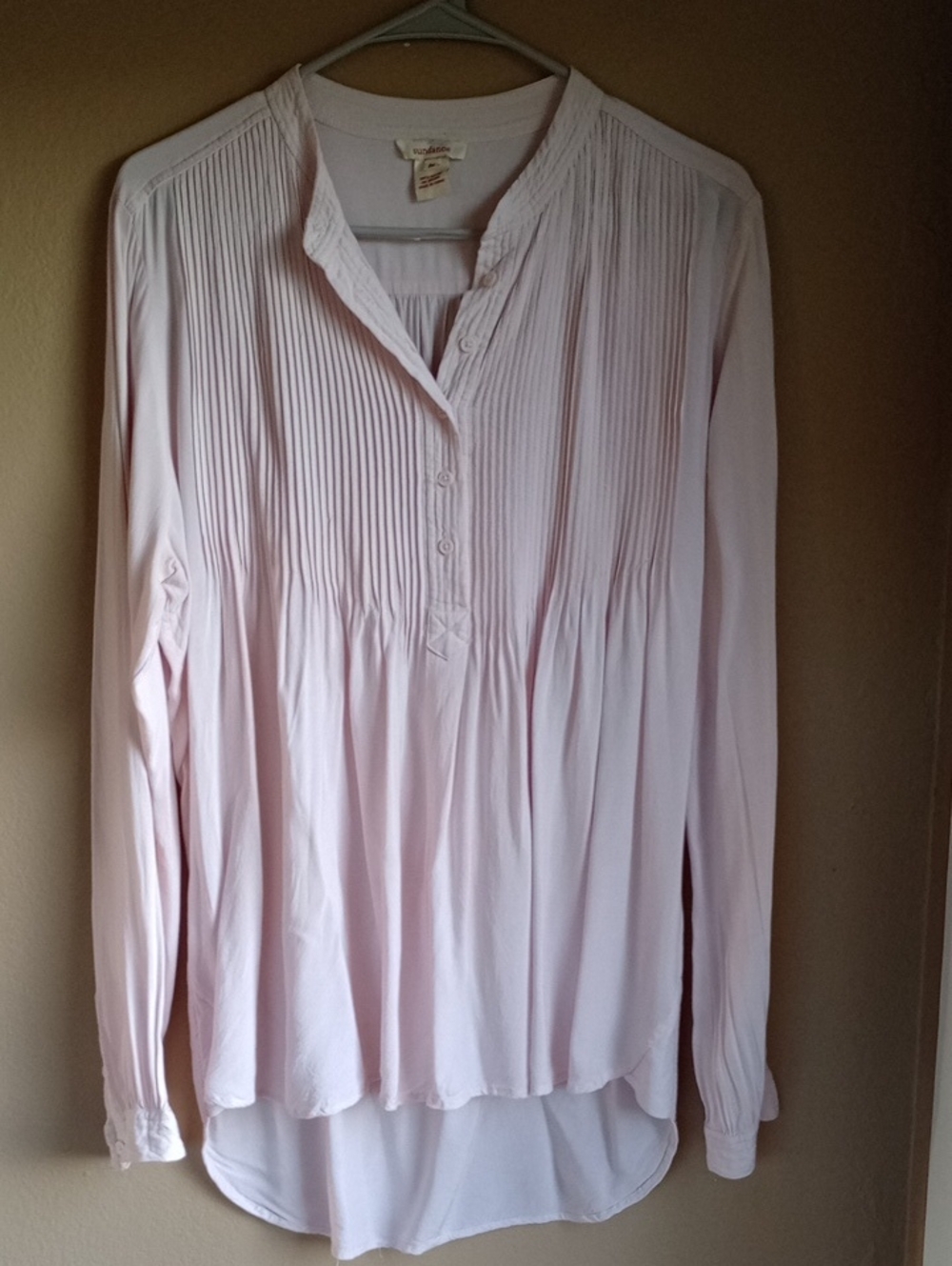 Sundance Blush Pink Cotton Peasant Style Top  Panel Pleated Front Button Down M